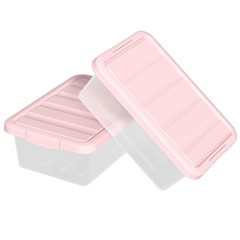 14 Quart Basic Clear Storage Box Pink Lid 2 PCS Plastic Organizer Bin Tote