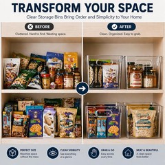 MOONEDGE 4 Pack Clear Plastic Storage Bins 11x8x6in Containers 4