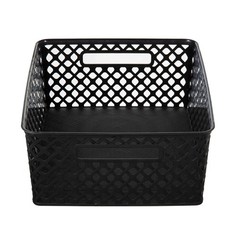 Medium Black Decorative Plastic Storage Basket, 14 in x 11.5 in x 5.3 in
