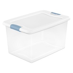 Sterilite 64 Qt Latching Box Stackable Storage Container with Lid, White, 8 Pack