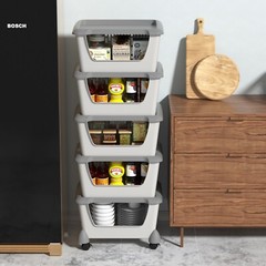 Idotry 5pcs Plastic Stackable Storage Bins – Gray Large Storage Basket w/ Wheels