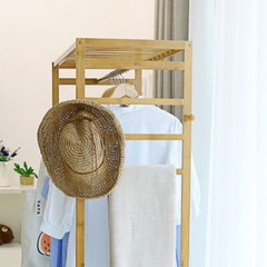 Bamboo Clothes Rail Scarf Cart Hanging Garment Coat Rack w 3 Tier Storage Shelf