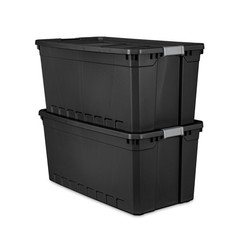 50 Gallon Stacker Tote, Extra Large Durable Plastic Bin Latch Lid Black, 3 Count