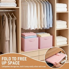 6-Pack 13 Inch Fabric Storage Bins Faux Leather Handle Foldable Cube Organizer