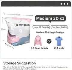 3PCS No-Pump Vacuum Storage Bags Large Cube Space Saver Compression Bags