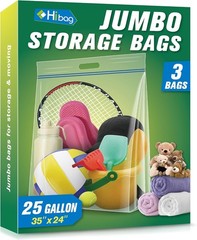 Pack of 3 Heavy-Duty Resealable Storage Bags – 25 Gallon, Easy Transport