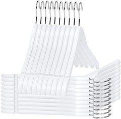 Quality Semi Curved White Wooden Suit Hangers 80-Pack Smooth Finish Solid Woo…