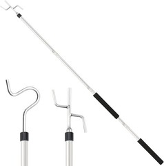 Clothes Hook Pole Heavy Duty 32-80In Long Handle W/ 2 Hooks Hanging Silvery