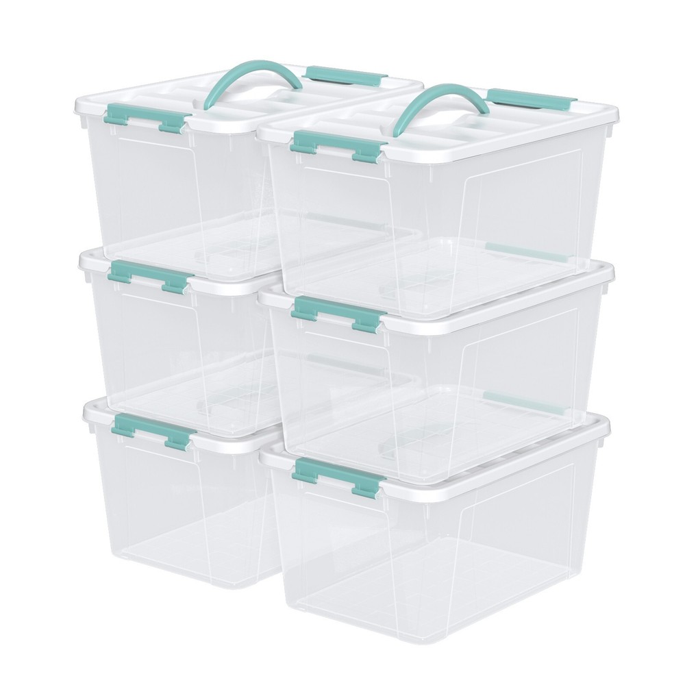 Cand 14 Quart Latching Storage Box, Stackable Bin w/ Latch Lid & Handle, 6 Packs