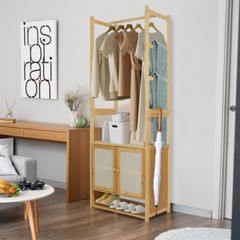 Large Bamboo Garment Rack Coat Storage Shelves Clothes Rail+ Pant Rack + Cabinet