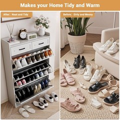 Shoe Cabinet with 3 Flip Drawers and 2 Storage Drawers for Entryway Hallway