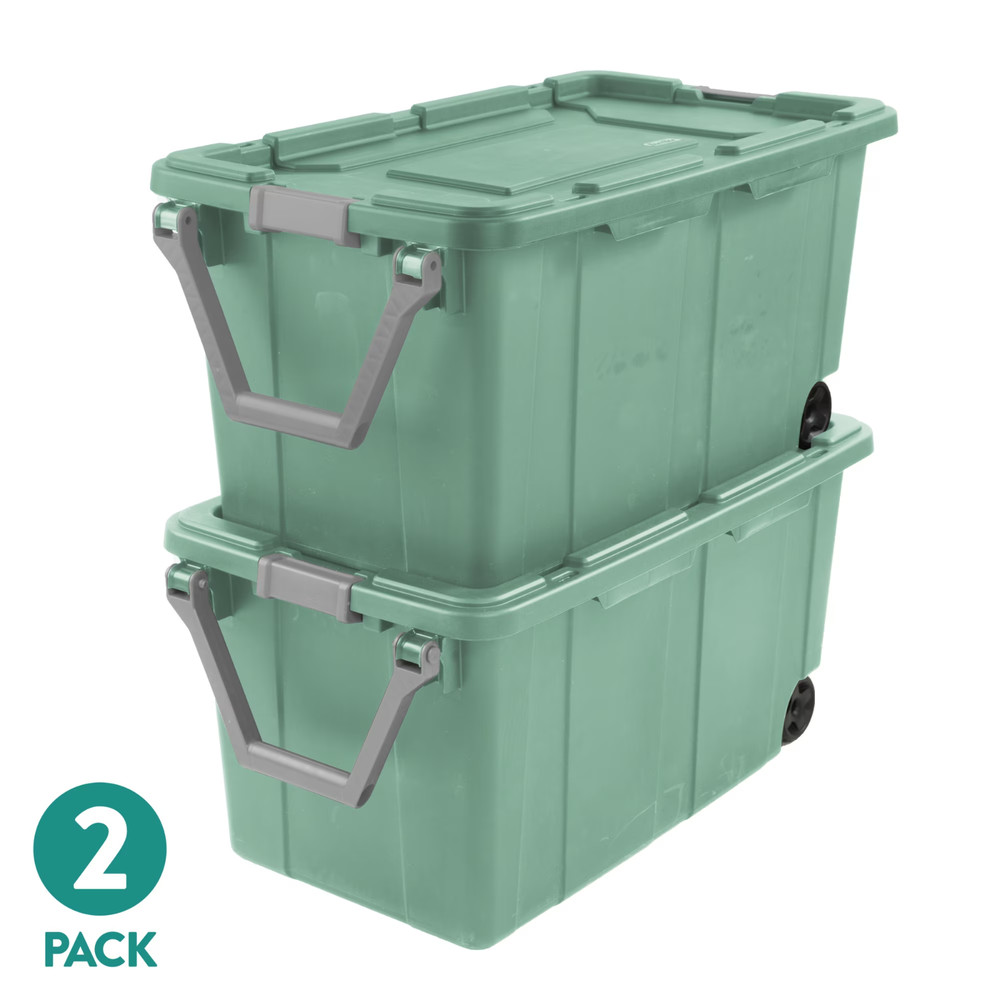 Sterilite Extra-Large Wheeled Industrial Storage Bin, 40 Gal Green, 2 Pack