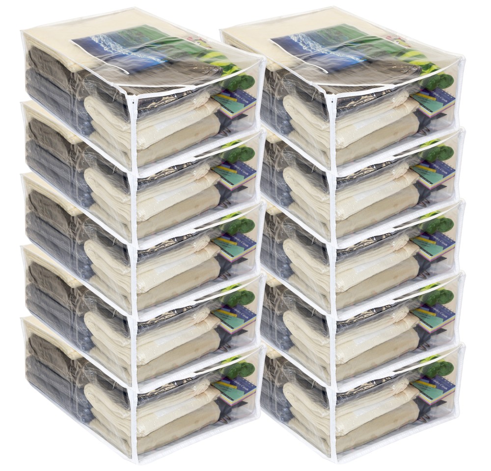 10-Pack Clear Vinyl Zippered Comforter Storage Bags 13″ x 19.5″ x 6.5″