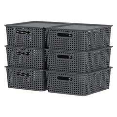 6 Packs 13 Quarts Plastic Storage Baskets with Lids Containers for Cupboard