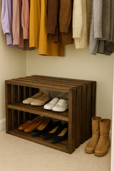 Rustic Wooden Shoe Rack Bench – 2-Tier Entryway Organizer in Dark Walnut – 28″