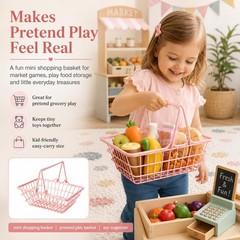 Pink Mini Shopping Basket, 9.25″ x 6.29″ x 3.54″ Metal Wire Basket with Handl…
