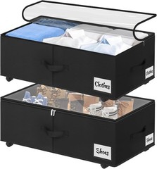 Under Bed Storage with Wheels, 2-Pack 10″ Height XXL 60L Rolling Storage Bins…
