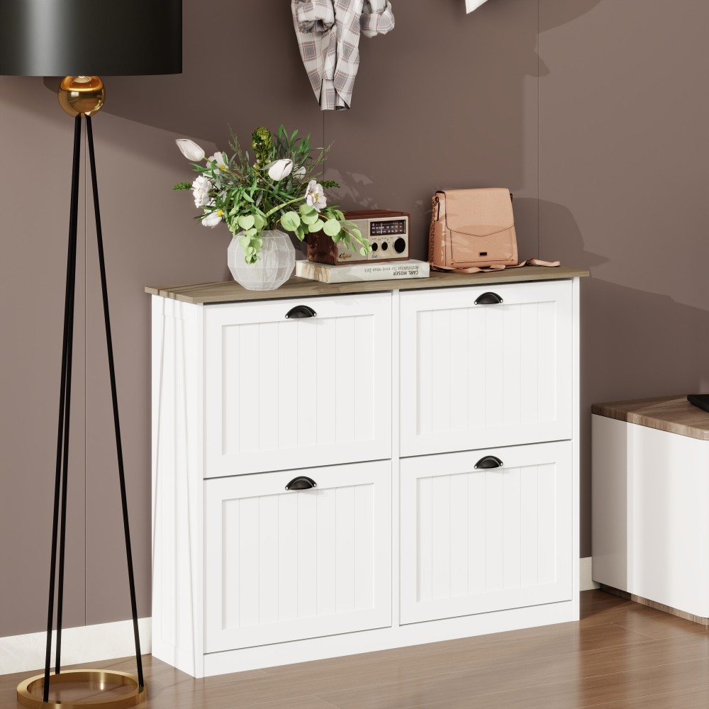 Freestanding Shoe Storage Cabinet with 4 Flip Drawers Adjustable Shelf Slim