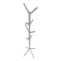 Coat Rack, Hall Tree, 8 Hooks, Entryway, 70″h, Bedroom, Grey Metal, Contemporary
