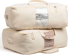 Soft Canvas Storage Bags with Zipper. Thick Breathable, 2pc King/Queen Comforter
