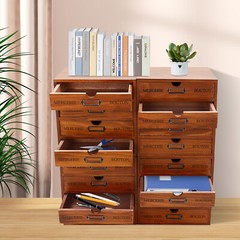 16-Drawer Wooden Storage Box (19.6”x6.89”x19.6”) VIntage Filing Cabinet US