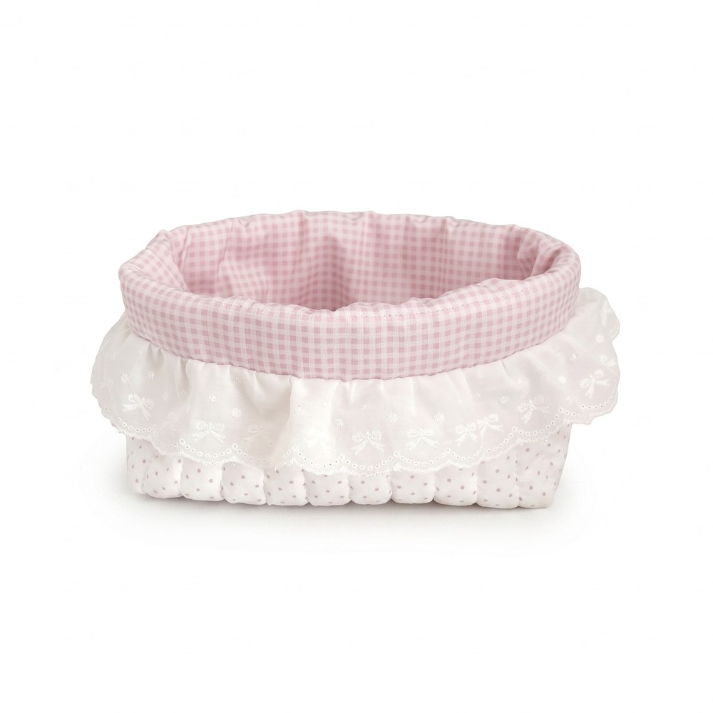 Quilted Textile Basket Open Top Lace Trim Basket Lightweight for Desk