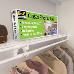 EZ SHELF- Closet Shelf with Hanging Rod, Expands 40.5-73″, White