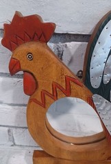 Wood Vintage Rooster Mirror Wall Hanging Coat Rack 9 1/2″ x 15″