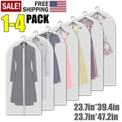 4× Garment Bags Clear Zipper Clothes Cover Closet Storage Bag For Coat Jacket US