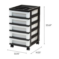 IRIS 5-Drawer Narrow Plastic Storage Drawer Cart with Organizer Top, Black