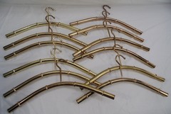 VTG MCM 12 Metal Gold Plated Clothes Coat Hangers Heavy Duty Faux Bamboo Brass