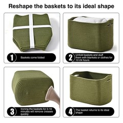 4 PCS Green Woven Cotton Rope Small Storage Book Basket 12.5×9.1×7.9 Inch
