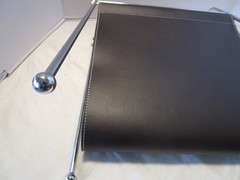 Vintage MAGAZINE RACK SLING DESIGN Faux Leather Atomic feet 17.75” T 1990s