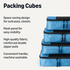 4-Piece Packing Cubes Travel Accessories Set, Luggage Organizer with Double Zipp