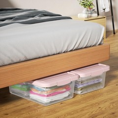 2 Pack 14Quart Storage Container Bin Pink Secure Lid Latch Buckles Plastic