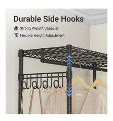 VIPEK Black Metal Clothes Rail Rack, Adjustable Shelves, Wheels, 45×17.7×80.3″