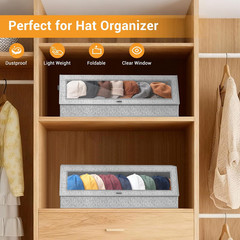 Baseball Cap Organizer – 2 Pack Storage with Clear Lid, Holds 24 Caps, Grey