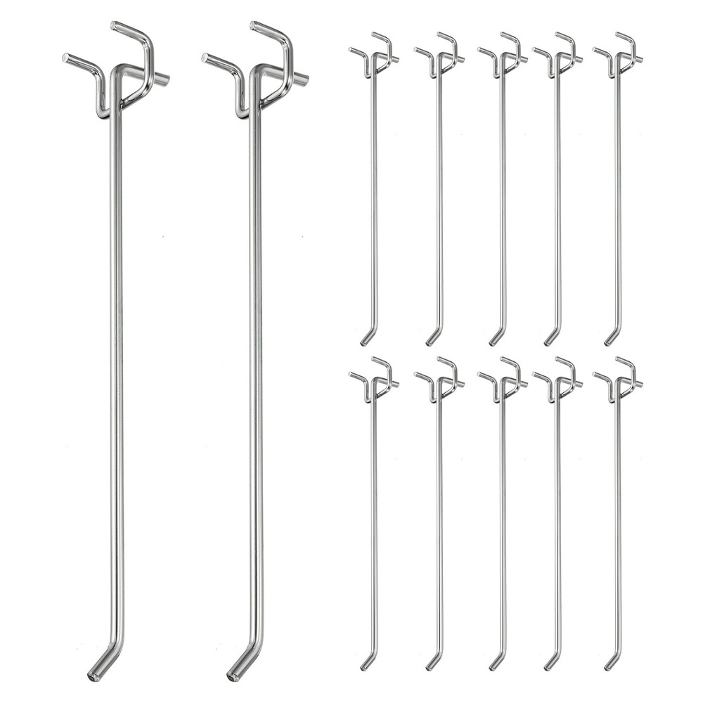 12 Pcs Pegboard Hooks, 9.8″ Peg Board Hooks Kit, Silver Tone (1.2mm)