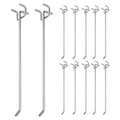 12 Pcs Pegboard Hooks, 9.8″ Peg Board Hooks Kit, Silver Tone (1.2mm)