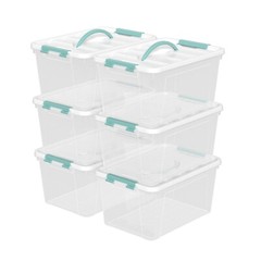 Idotry 14 Quart Latching Storage Box, Stackable Bin W/ Latch Lid &Handle, 6 Pack
