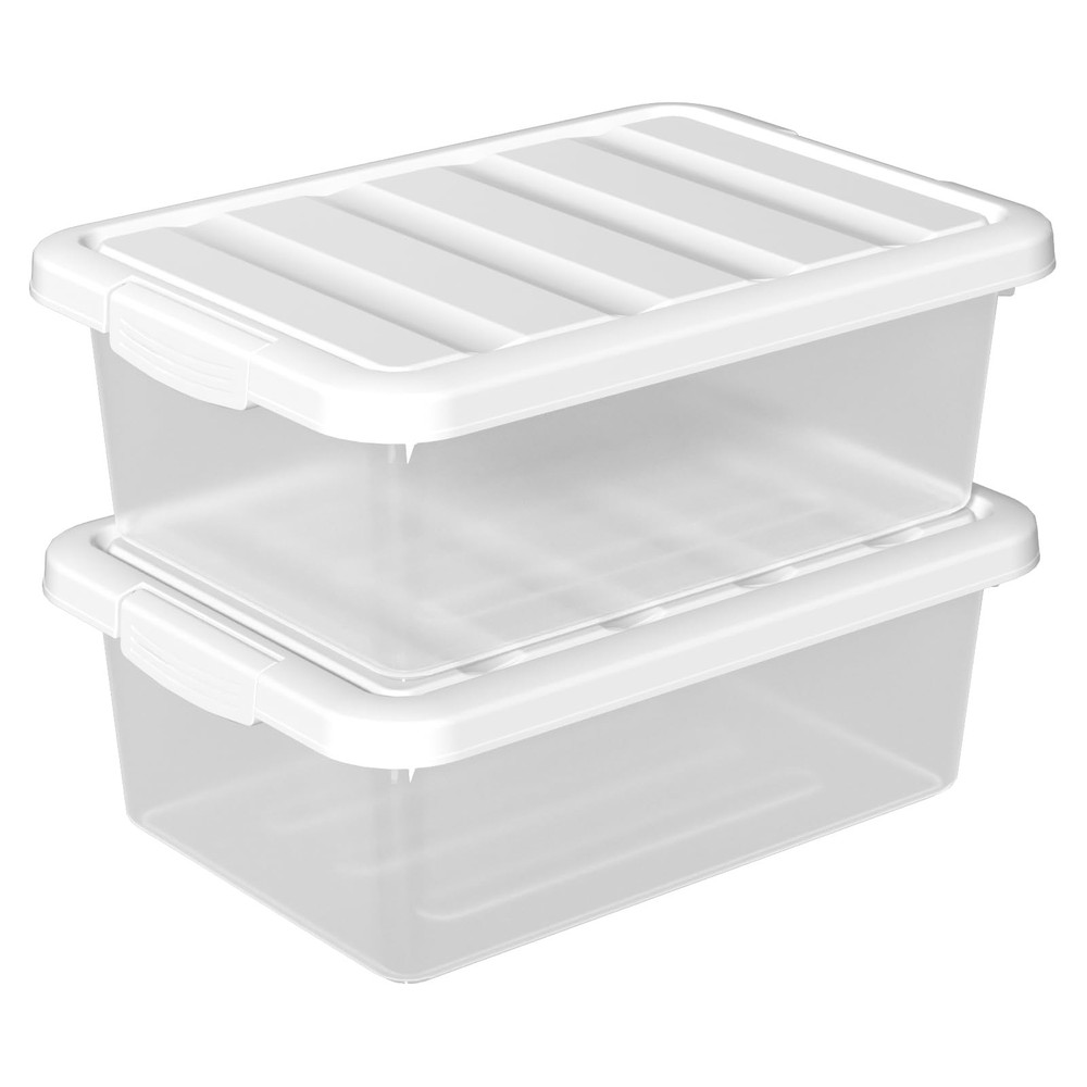 14 Quart Clear Storage Latch Box Plastic Organizing Bin White Lid 2 PCS