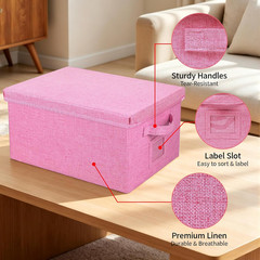 Collapsible Storage Bins with Lids – 2 Pack, Pink Organizer for Closet & Toys