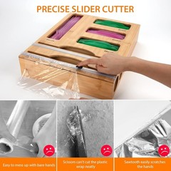 Kitchen Storage Bag Organizer with Foil Wrap Dispenser 6 in 1 Bamboo