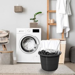Black 17-Gallon Storage Tub – Flexible Plastic, Rope Handles, Utility Bucket
