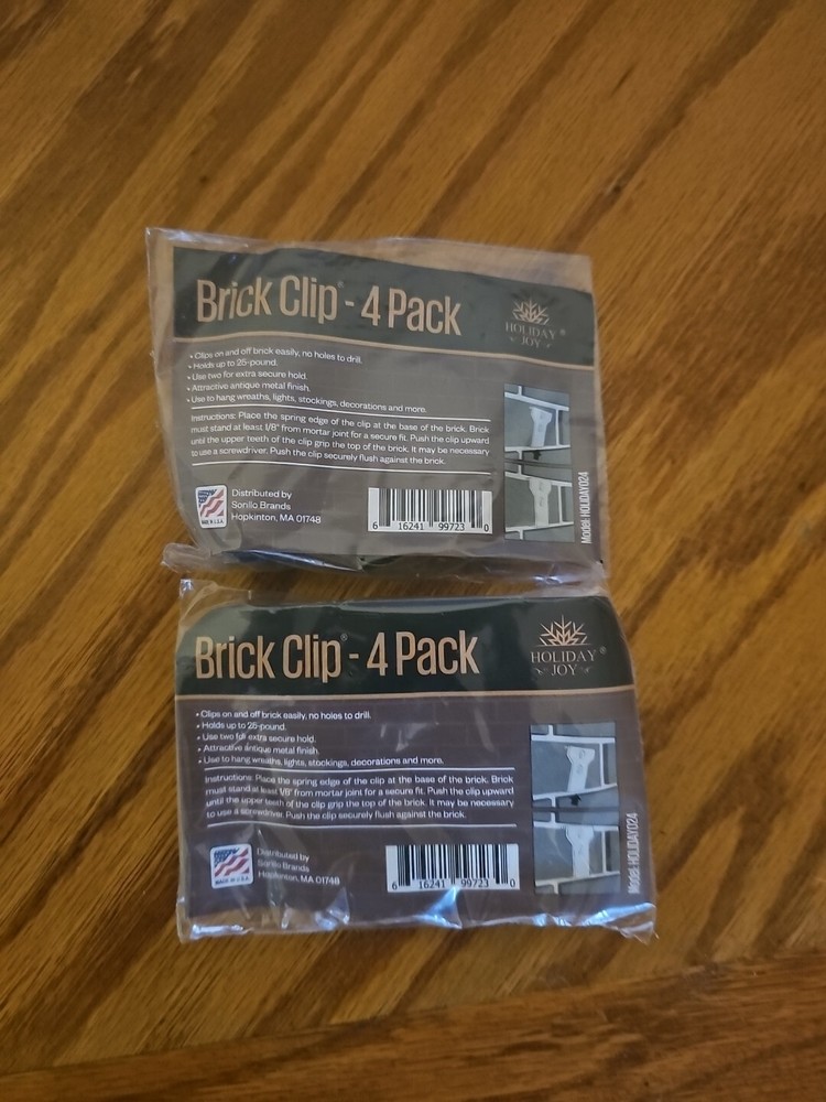 2X Holiday Joy 4 Metal Brick Wall Clip Fastener Hooks – Holds Up to 25 Pounds –
