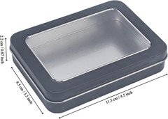 24 Pack Black Rectangular Metal Storage Tins with Clear Hinged Lids
