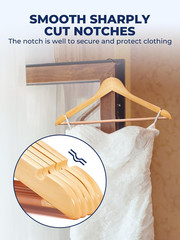 10-Pack Solid Wood Hangers with 360° Rose Gold Hook & Non-Slip Pant Bar