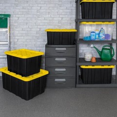 Sterilite 27 Gallon Industrial Stackable Storage Tote Lidded Containers, 12 Pack