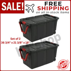 Set of 2 Black 40 Gallon Industrial Tote Plastic Bins with Wheels – Convenient S
