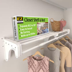 Expandable Closet Shelf & Rod 66 In. W – 120 In. W, White, Mounts to Back Wall W